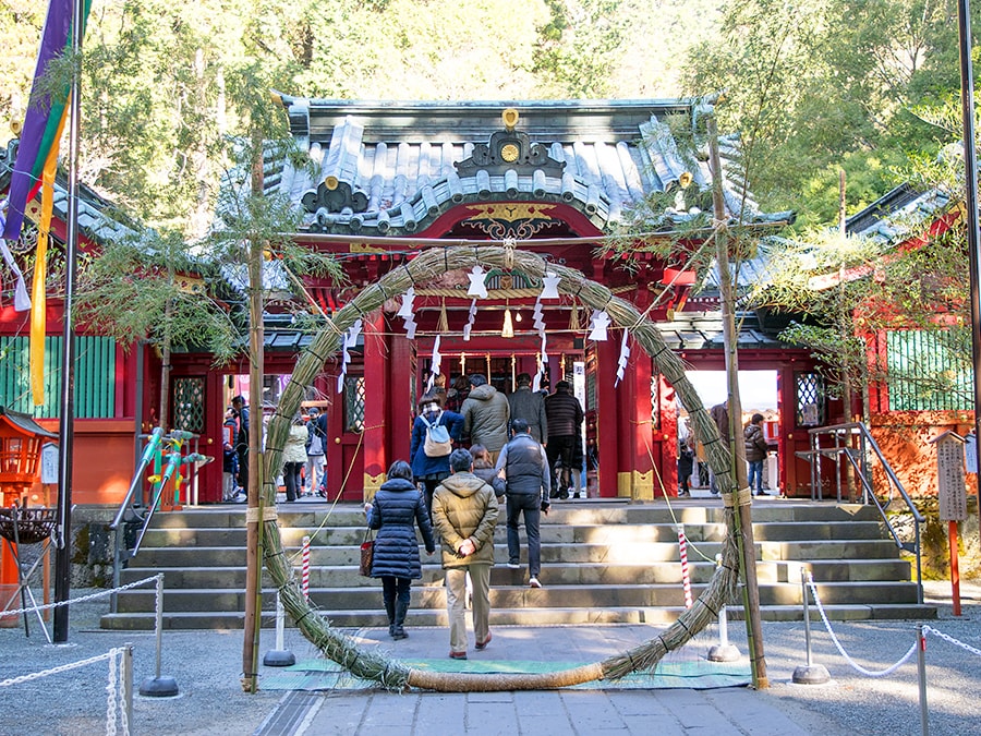 神社と参拝する人々